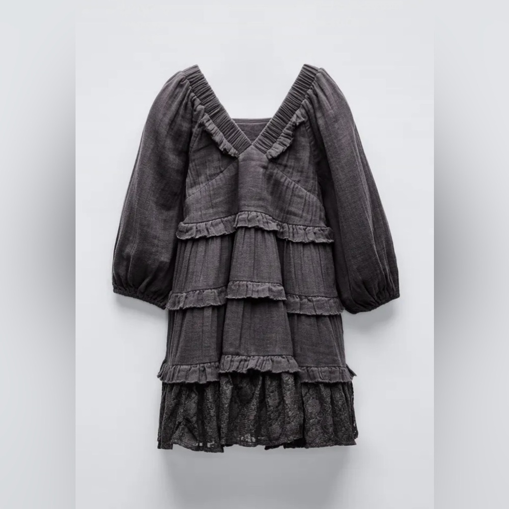 Zara Lace Panel Dress Kids Anthracite Grey Size 9 (134 cm)